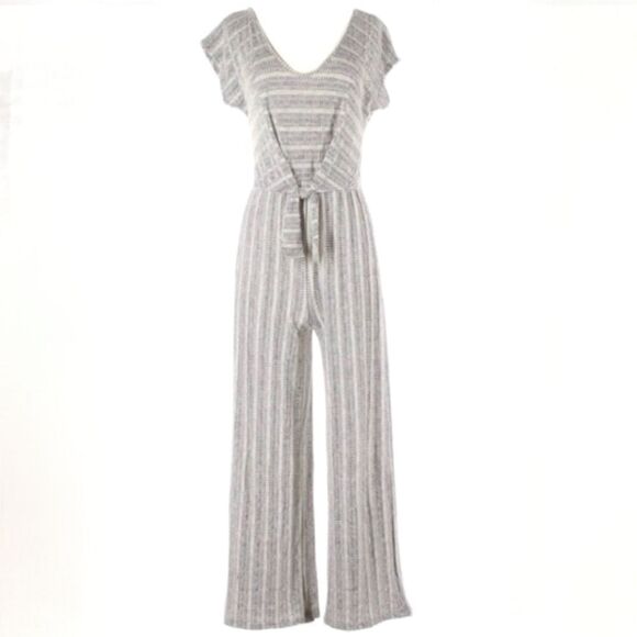 Anthropologie Caution To the Wind Gray V-neck Jumpsuit - Picture 1 of 13